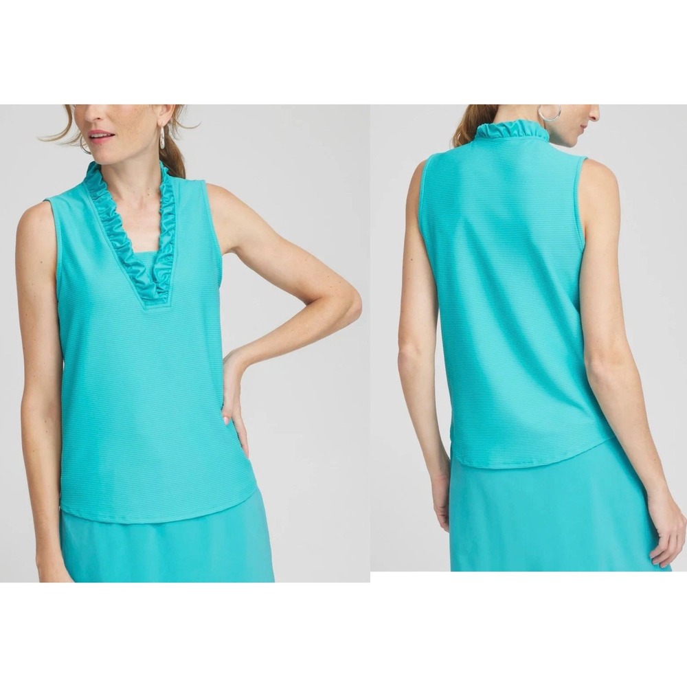 NWOT Women's Chico's Zenergy Size 0 (S) UPF V-Neck Ruffle Tank Turquoise